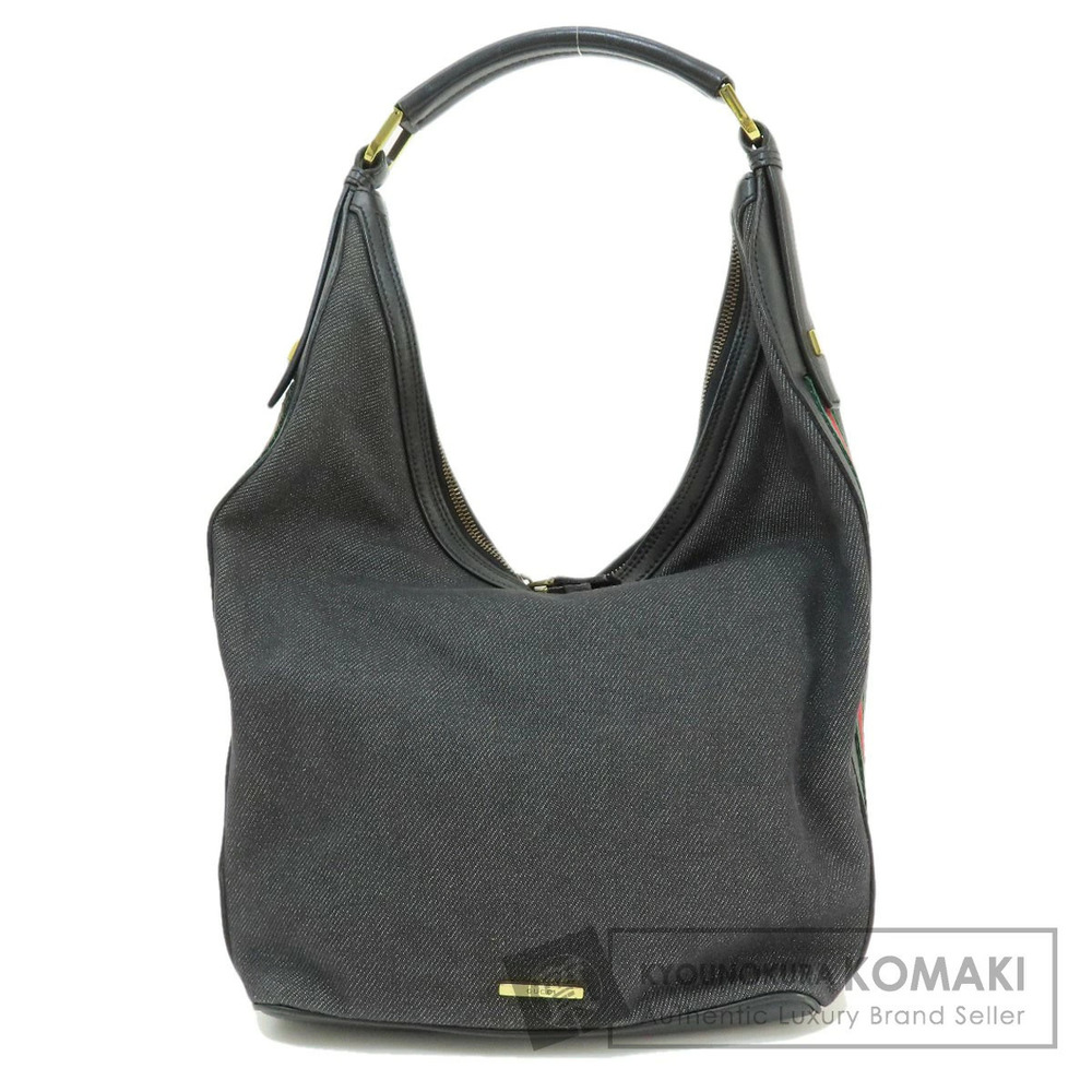 Gucci Denim Web Shoulder Bag denim body black leather